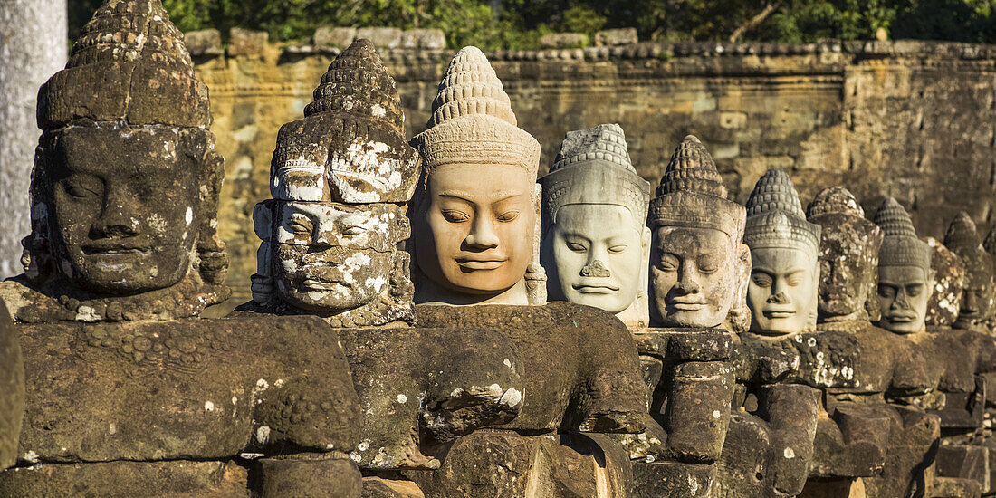 Buddhist Statues, South Gate, Angkor Thom; Krong Siem Reap, Siem Reap Province, Cambodia