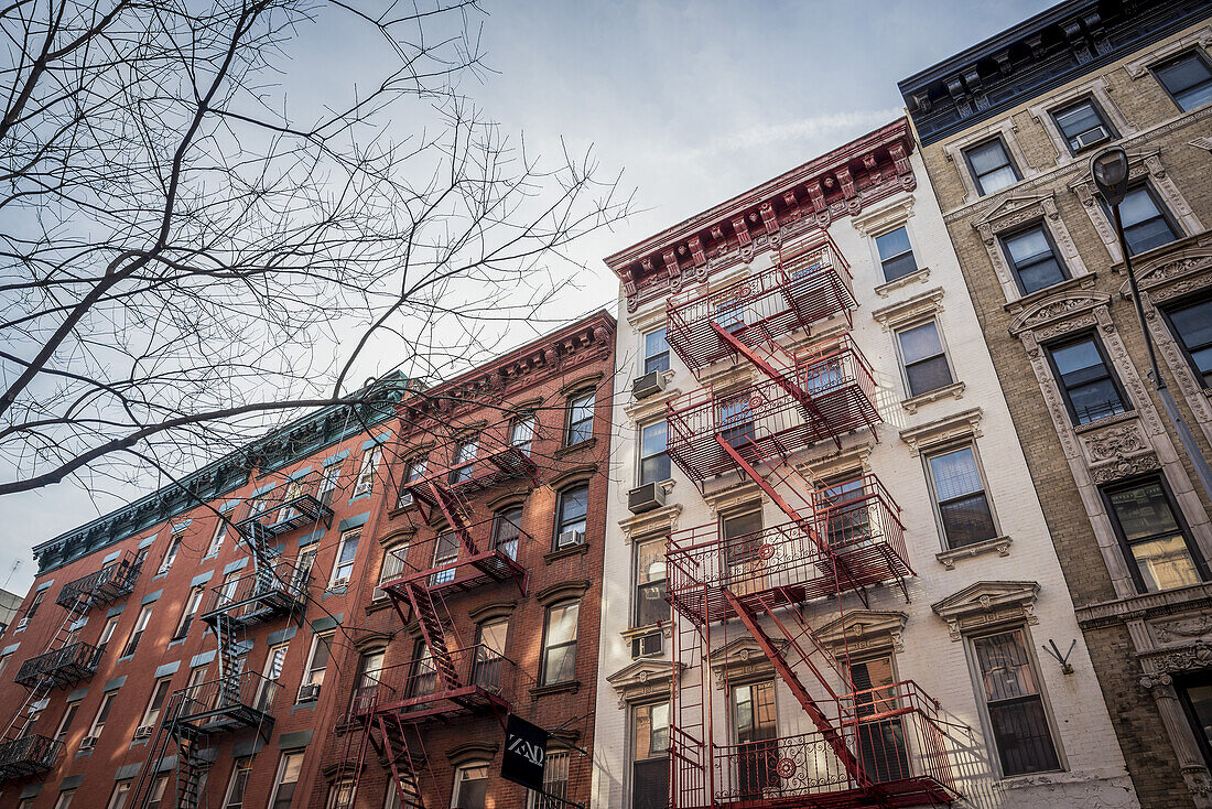 Apartment blocks with fire escape stairs; Manhattan, New York, United States of America