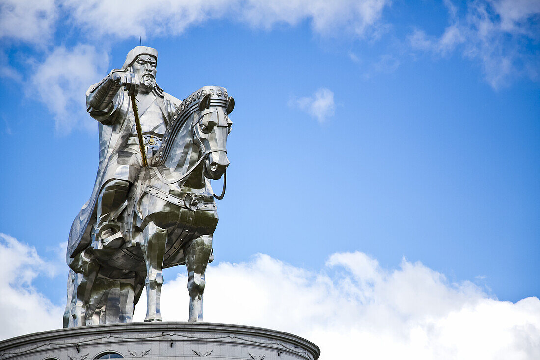 Statue of Chinggis (Genghis) Khan in the Mongolian countryside; Ulaanbaatar,Ulaanbaatar, Mongolia