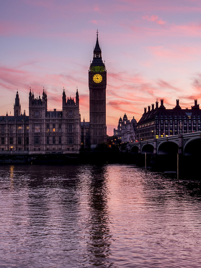 Big Ben at sunset; London, England