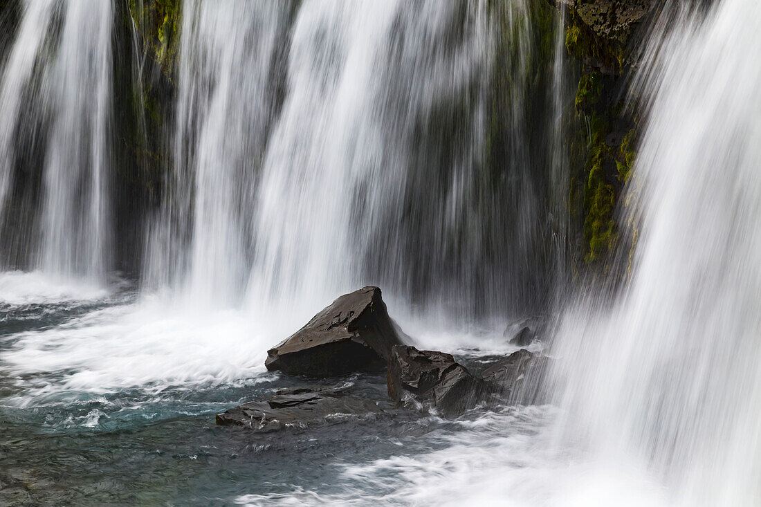 A close-up of Kirkjufellsfoss by the Kirkjufell mountain in Western Iceland; Grundarfjorour, Iceland