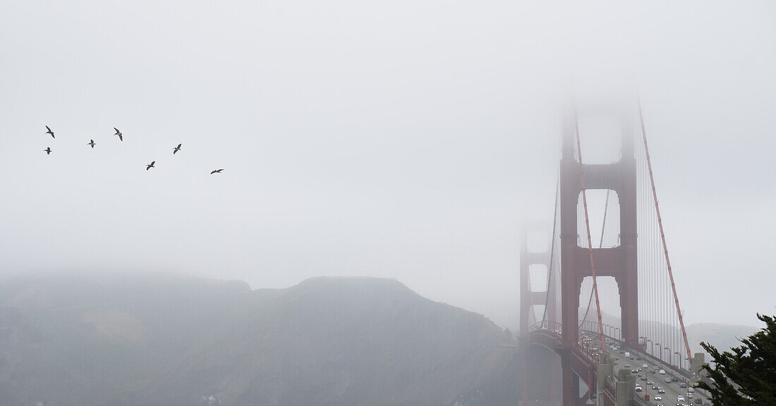 Golden Gate Bridge an einem wolkigen Tag; San Francisco, Kalifornien, Vereinigte Staaten von Amerika.