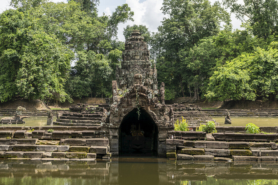 Stone monument in pond at Neak Pean, Angkor Wat; Siem Reap, Siem Reap Province, Cambodia