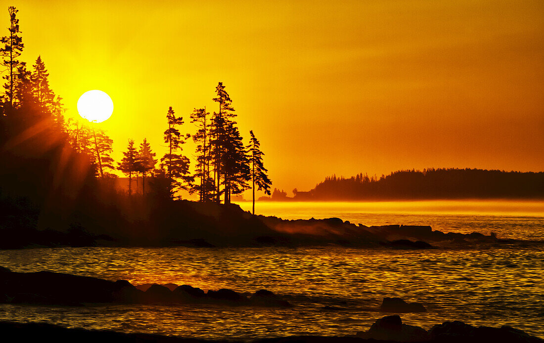 Bright sunrise along the coast of Port Clyde; Cushing, Maine, United States of America