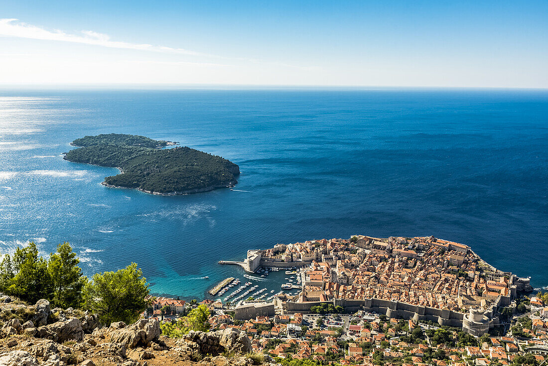 View of the Old City of Dubrovnik and Lokrum Island; Dubrovnik-Neretva County, Croatia