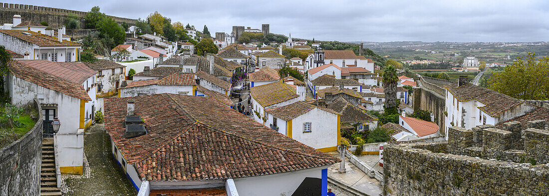 Houses in the historic town of Obidos; Obidos, Leiria District, Portugal