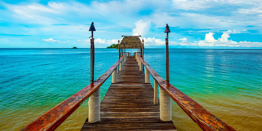 Pier off Malolo Island into the South Pacific Ocean; Malolo island, Fiji