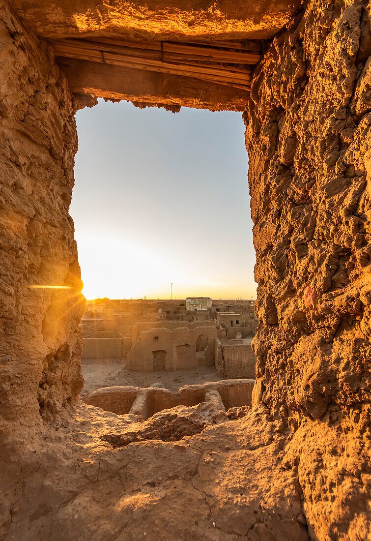 Window in the mudbrick fortress built by the Mamluks; El Khandaq, Northern State, Sudan