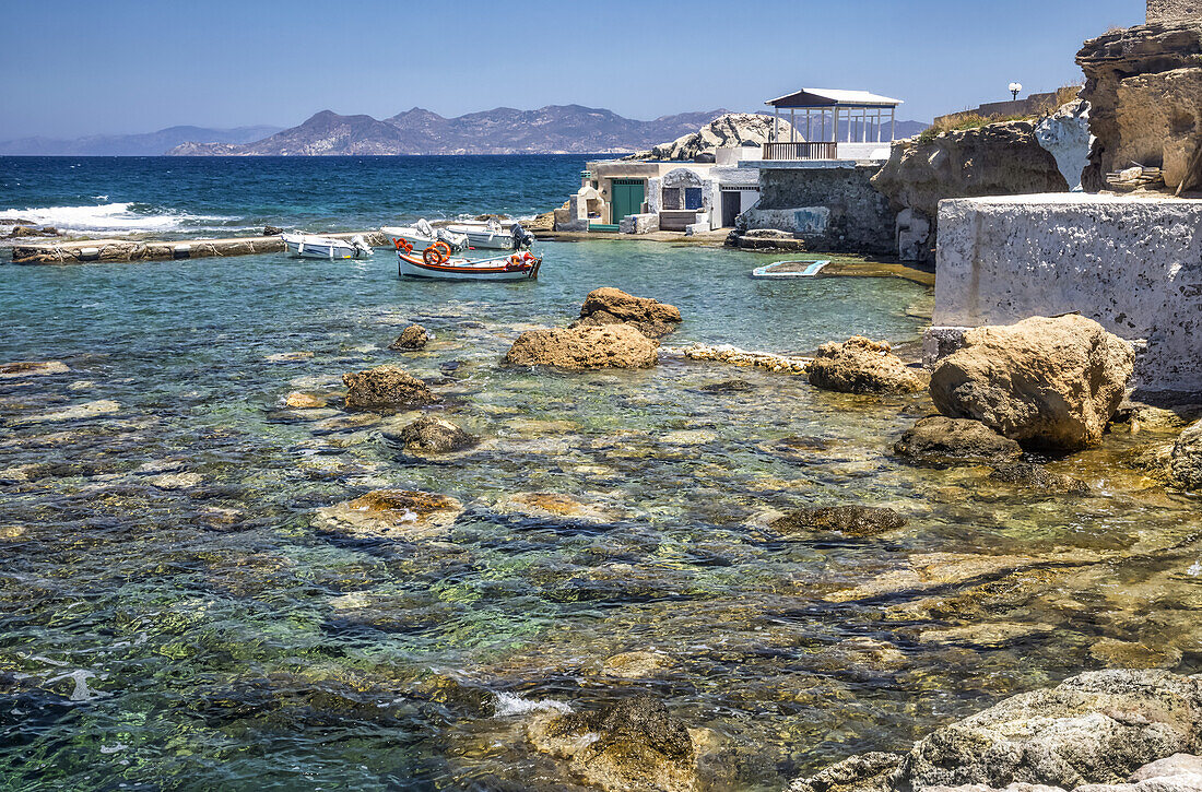 Small harbour along the waterfront of Milos; Milos, Greece