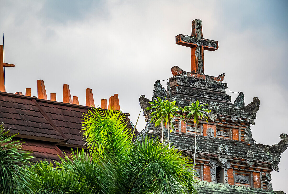 Cross atop Pura Gereja (The Temple of Church) in the Calvinist village of Blimbingsari; Bali, Indonesia