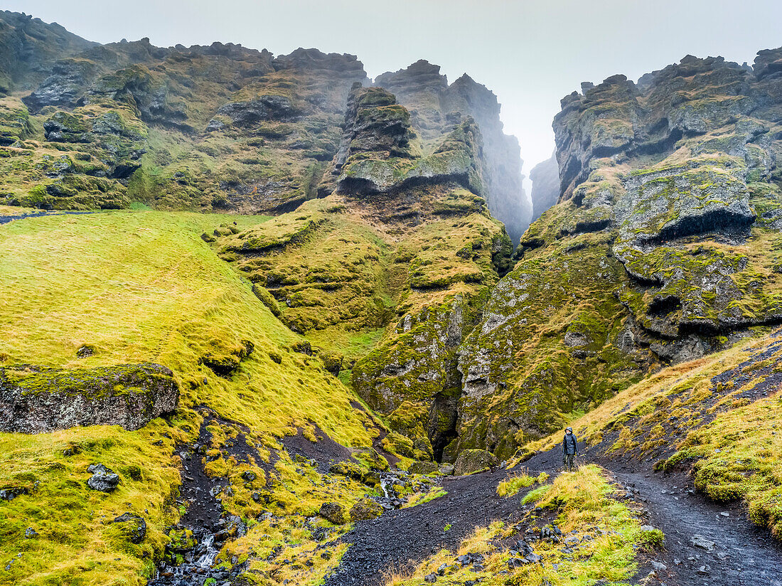 Rauofeldsgja, which translates to Red-Cloak Rift, is a beautiful gorge in Botnsfjall Mountain on the Snaefellsnes Peninsula; Snaefellsbaer, Western Region, Iceland