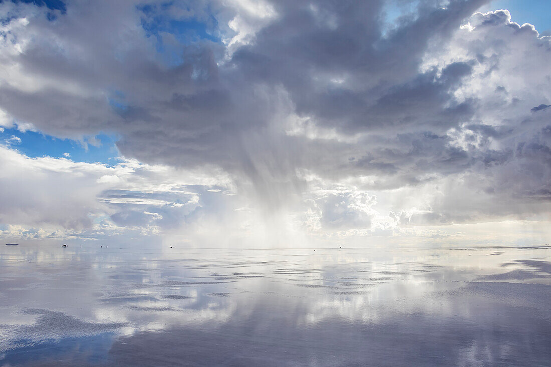 Reflection during the wet season (December-February) in Salar de Uyuni, the world's largest salt flat; Potosi Department, Bolivia