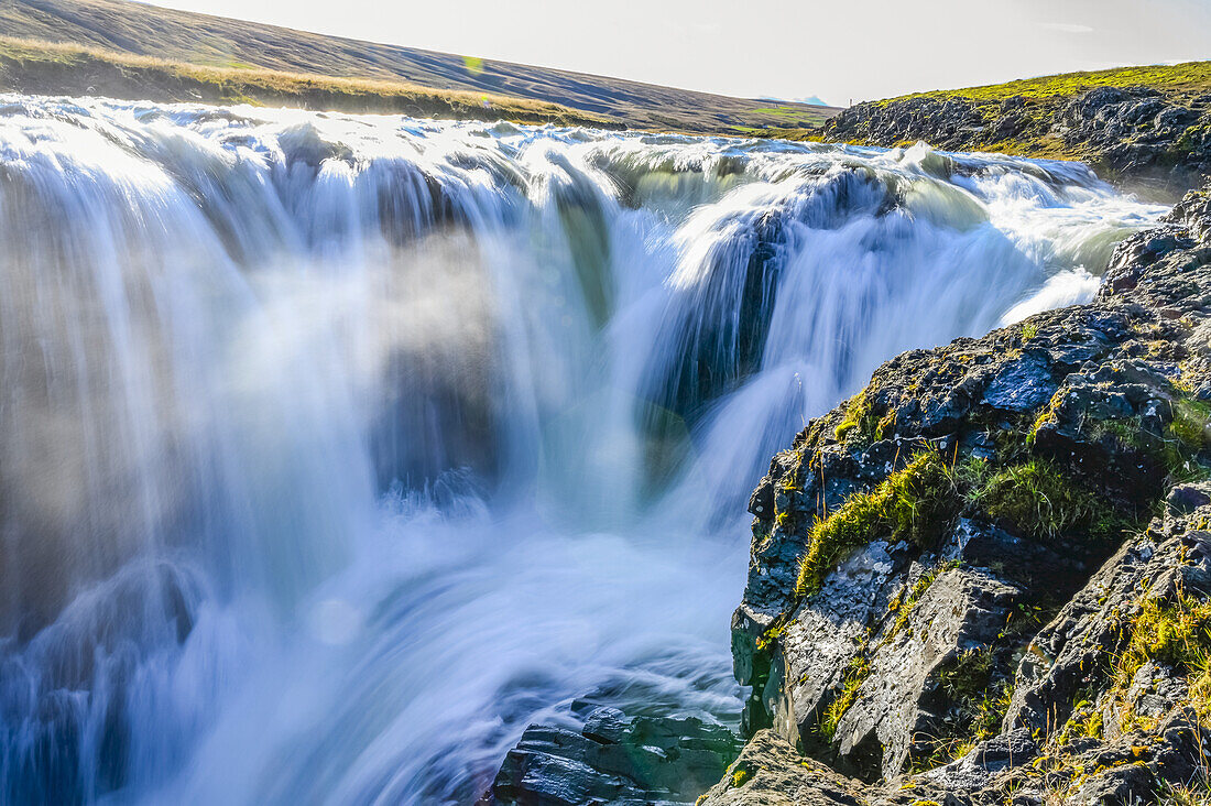 Kolugljufur Gorge, a canyon with the spectacular Kolufossar Falls in Northwest Iceland; Hunaping vestra, Northwestern Region, Iceland