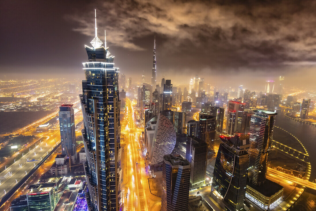 Downtown Dubai vom Al Habtoor City Komplex aus gesehen; Dubai, Vereinigte Arabische Emirate