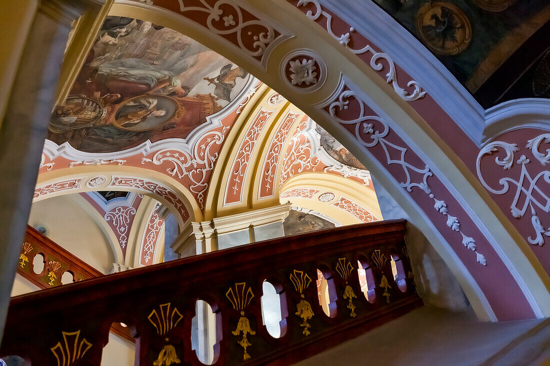 Ornate designs on an interior staircase at Wroclaw University; Wroclaw, Silesia, Poland