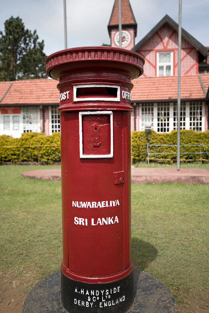 Red letter box at the Post office in the city of Nuwara Eliya in the Hill Country; Nuwara Eliya, Nuwara Eliya District, Sri Lanka