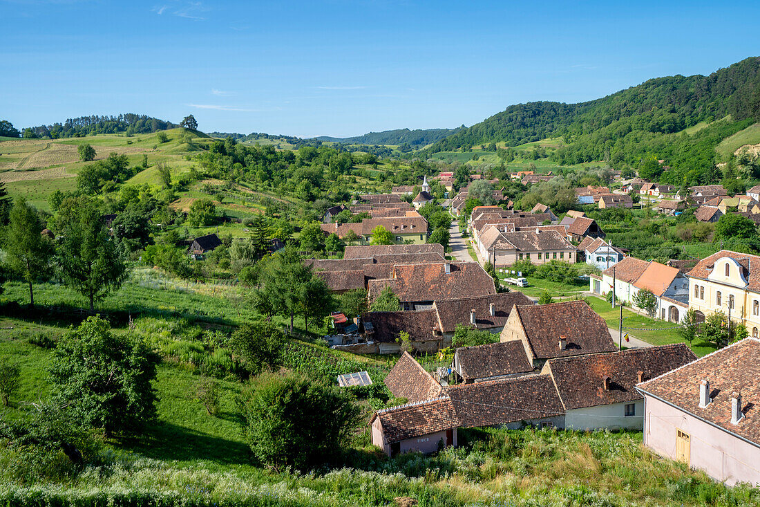 Das mittelalterliche Dorf Copsa Mare; Copsa Mare, Kreis Sibiu, Transsilvanien, Rumänien.