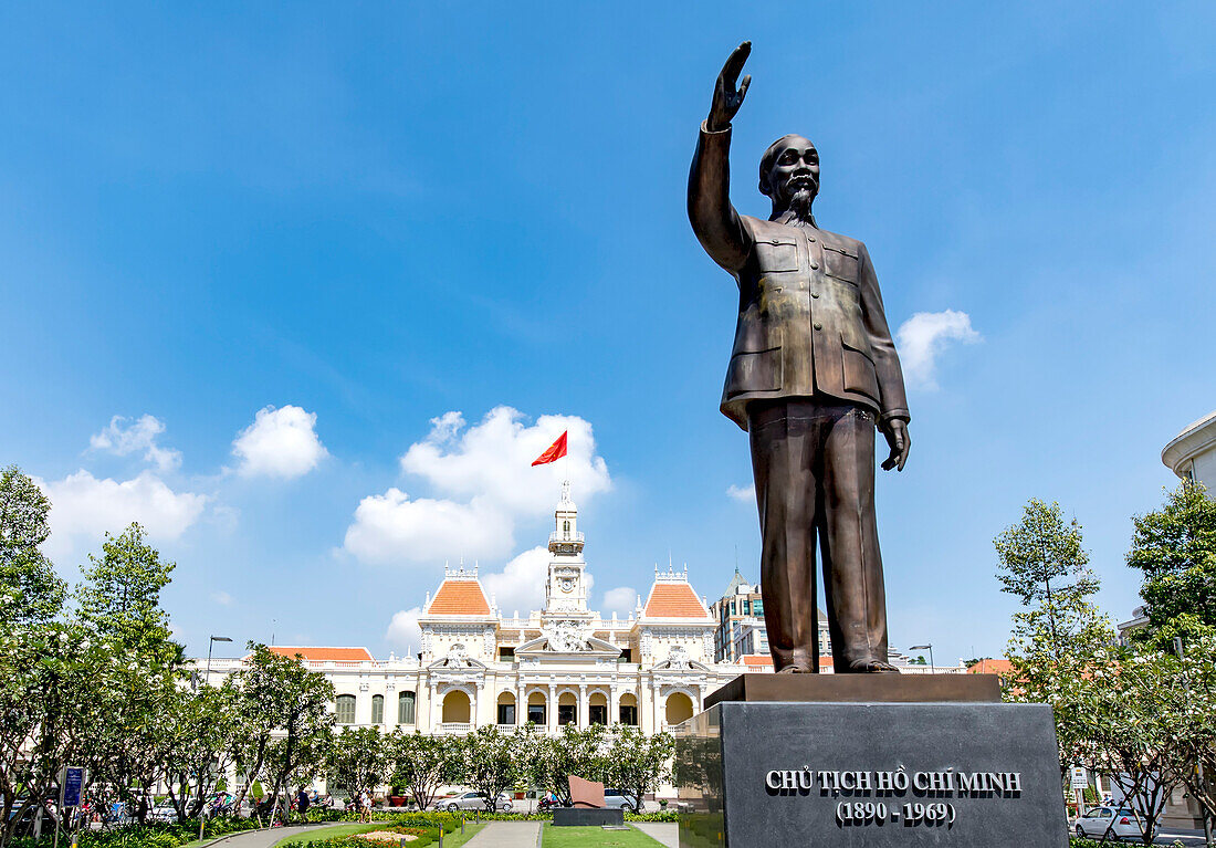 Statue of Ho Chi Minh in front of  the French colonial era City Hall in Ho Chi Minh City; Ho Chi Minh City, Ho Chi Minh, Vietnam