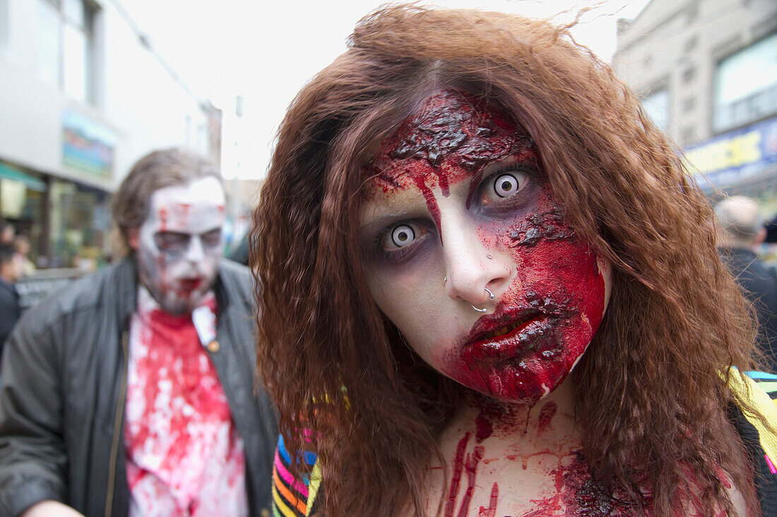 Woman In A Gruesome Costume At The Toronto Zombie Walk, Toronto, Ontario, Canada