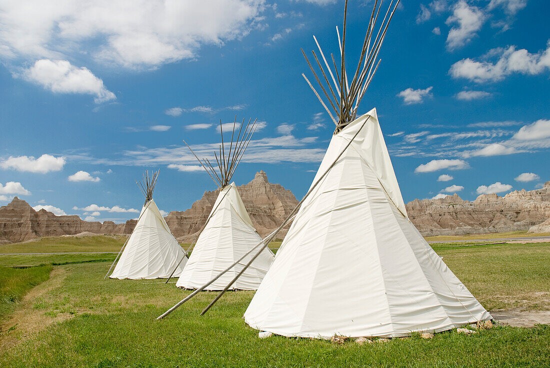 Three Teepees In Badlands National Park; South Dakota United States Of America