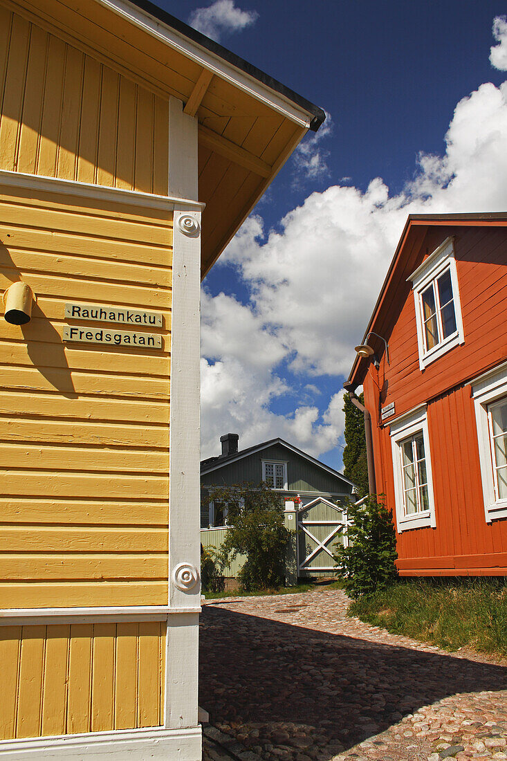 Painted Wooden Houses In The Old Town; Porvoo Finland