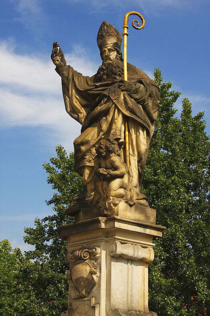 Statue On Charles Bridge Or Karluv Most; Prague Czech Republic