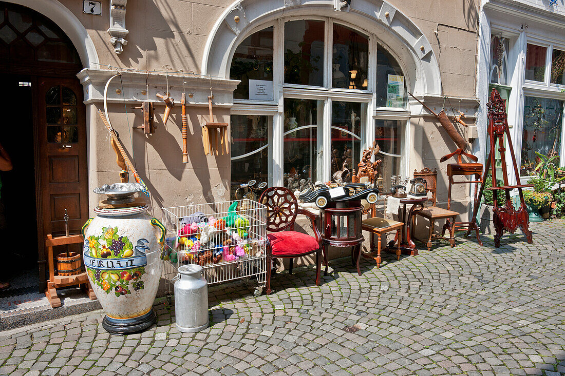 Antique Shop With Wares Displayed Outside; Bernkastel-Kues Rhineland-Palatinate Germany