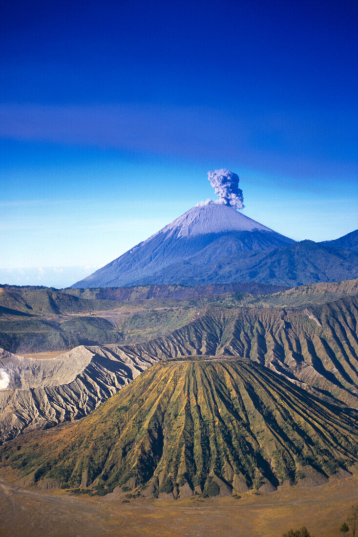 Indonesia, Overview Of Bromo Tengger Semeru National Park, Smoking Volcano
