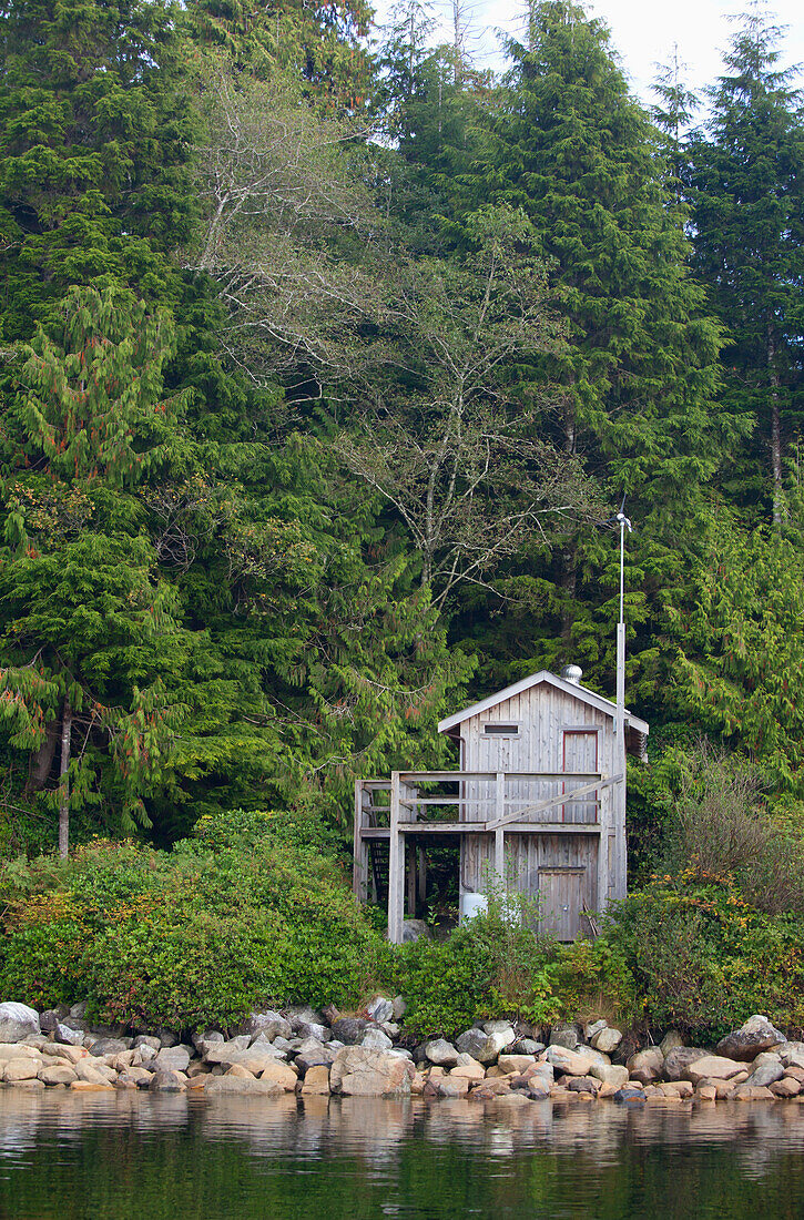 Eine kleine Hütte in der Nähe der Hot Spring Cove im Clayoquot Sound in der Nähe von Tofino; British Columbia Kanada
