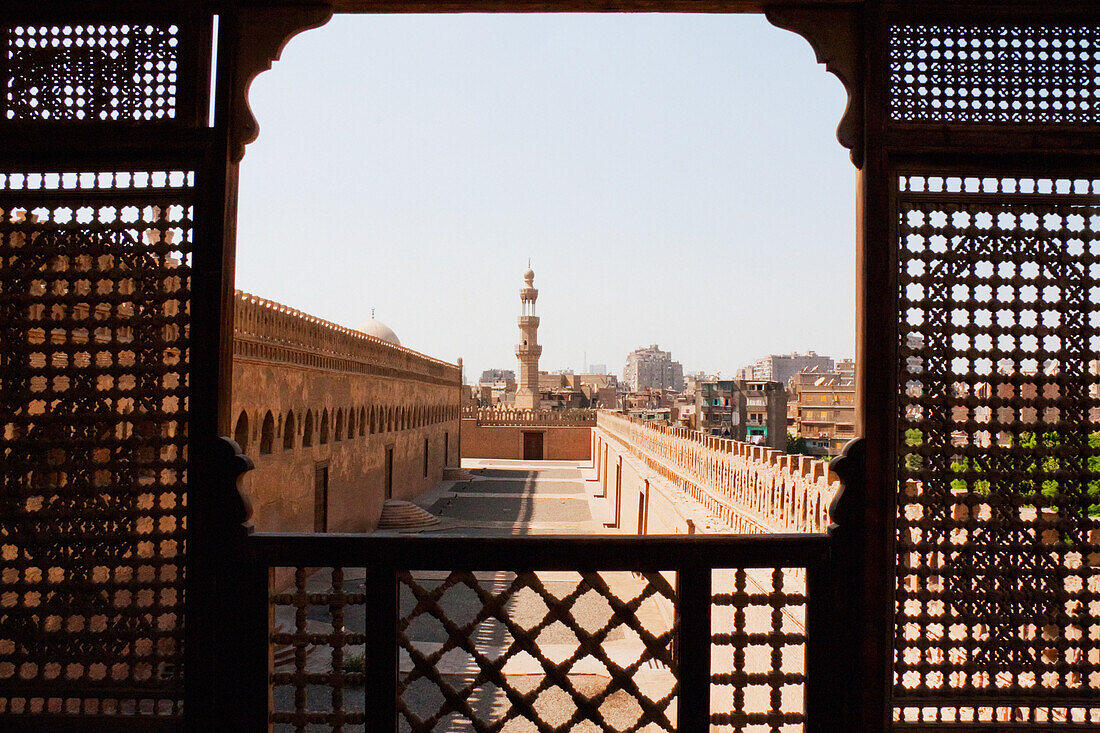 Ibn Tulun Mosque, As Seen Through A Wooden Mashrabeya Screen On The Roof Terrace Of The Gayer Anderson Museum, Cairo, Al Qahirah, Egypt
