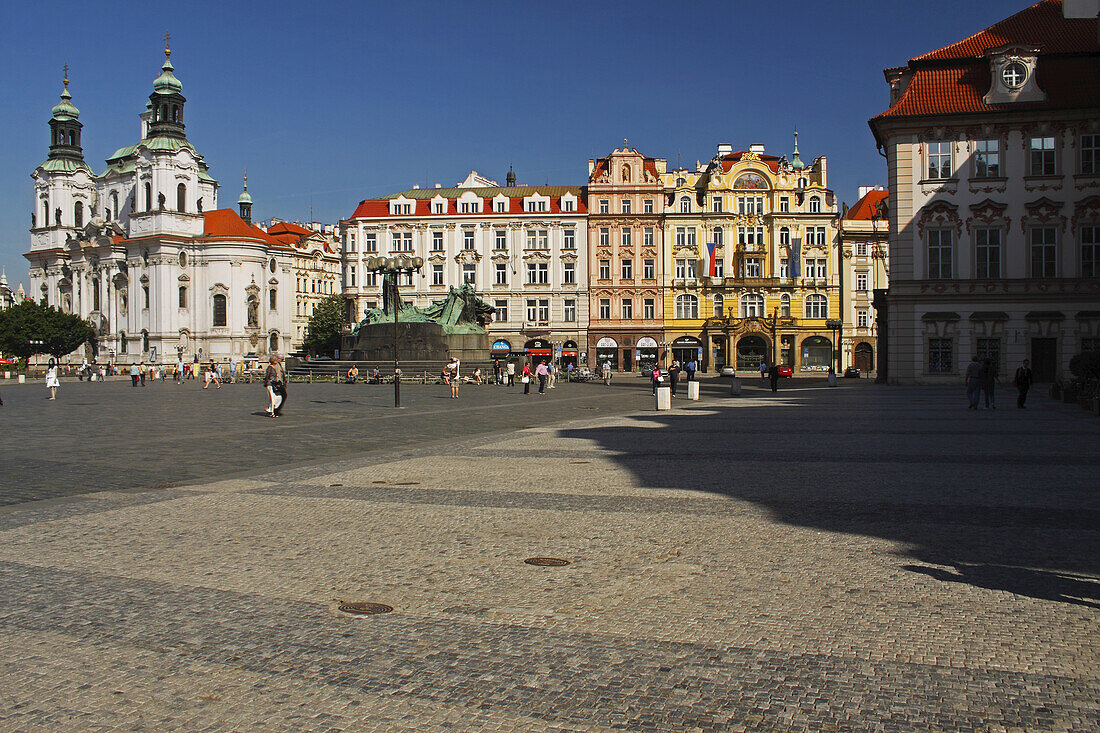 Old Town Square Or Stare Mesto With St. Nicholas Church In The Background; Prague Czech Republic
