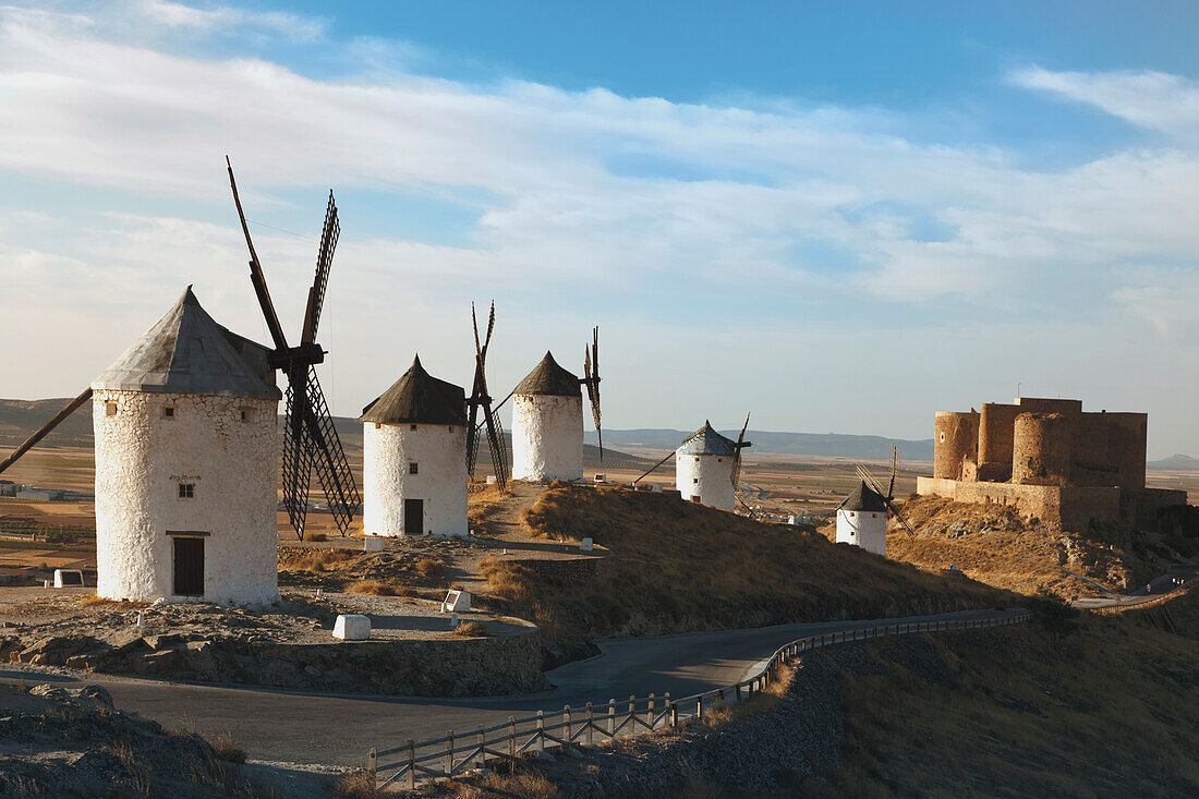 Windmills And Castle; Consuegra Toledo Province La Mancha Spain