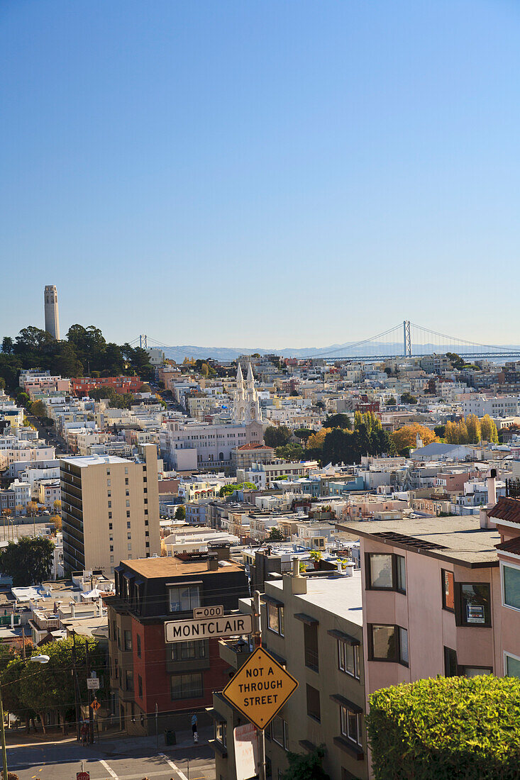 Blick auf die Stadt von der Spitze des Russian Hill und der Lombard Street; San Francisco Kalifornien Vereinigte Staaten Von Amerika