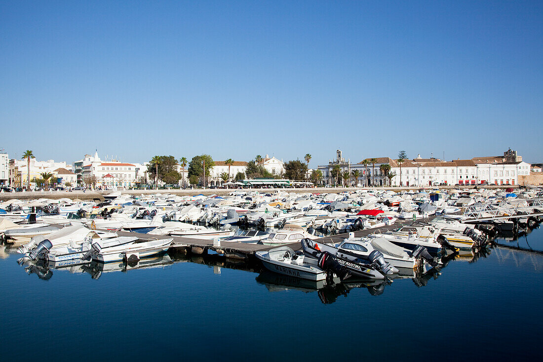 Boats Moored In The Harbour; Faro Algarve Portugal