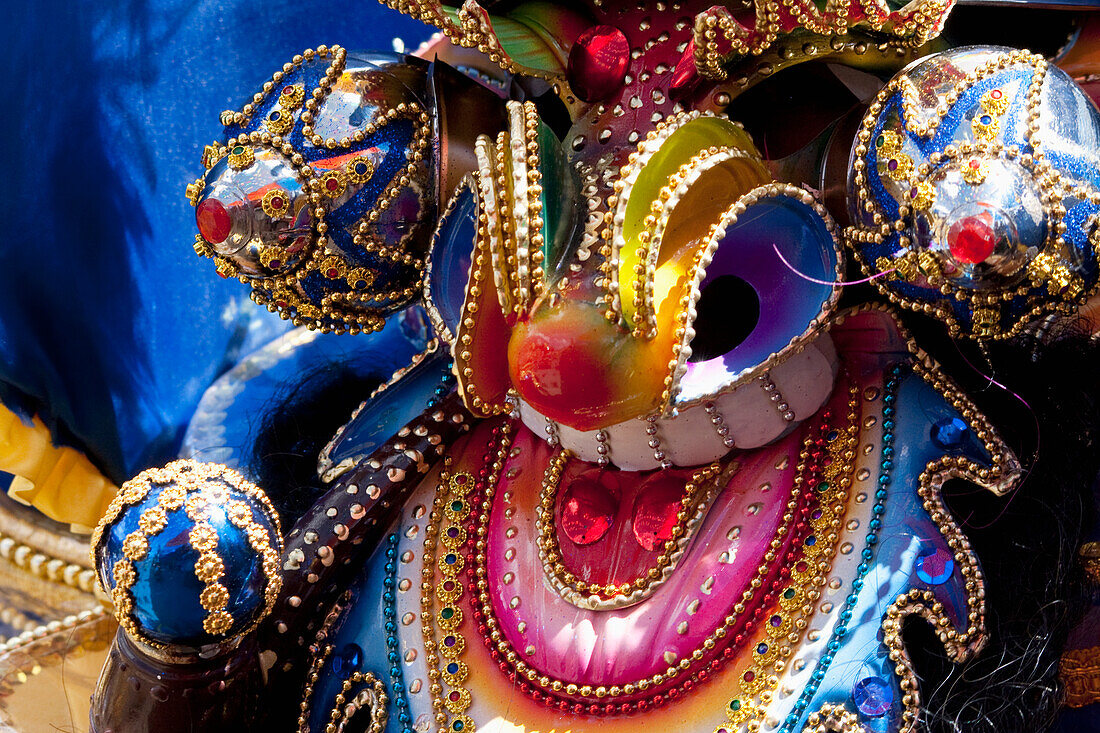 Diablada Dancer Wearing An Elaborate Devil Mask And Costume In The Procession Of The Carnaval De Oruro, Oruro, Bolivia