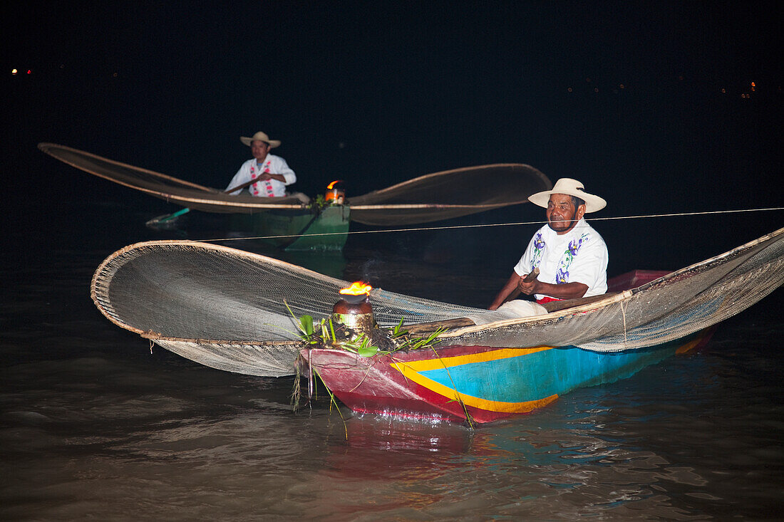 Fishermen With Butterfly Nets In Lake P
