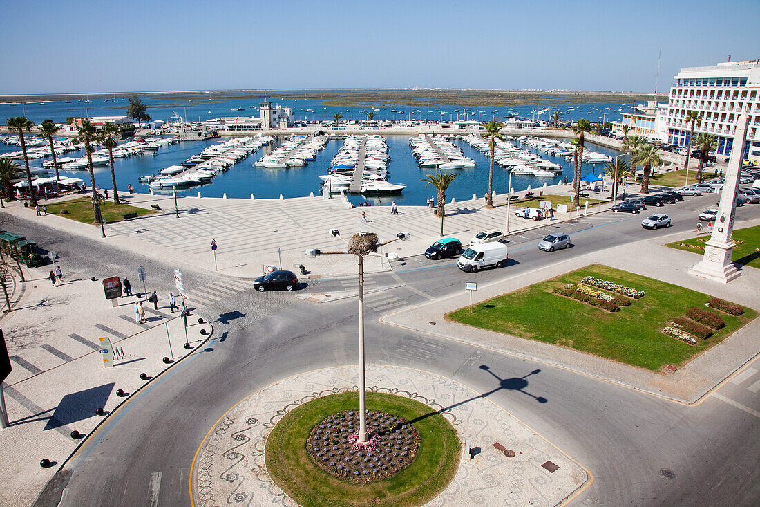 Cars On A Road Along The Waterfront And Harbour; Faro Algarve Portugal