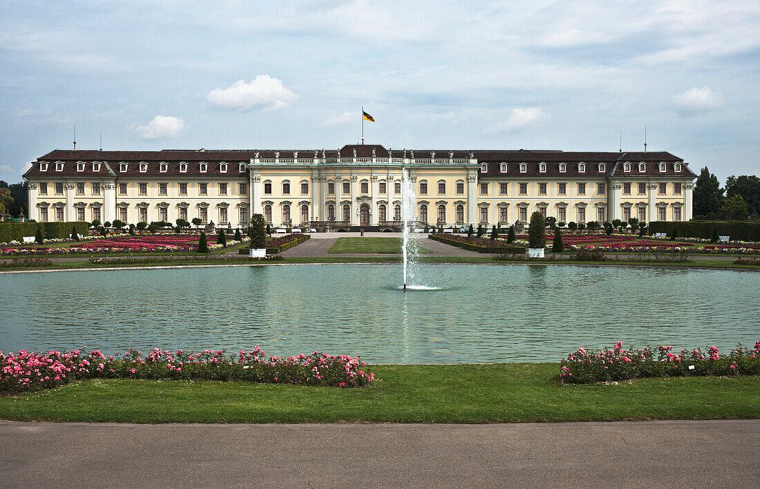 View Of The Upper Grounds Of Ludwigsburg Palace With Lake; Ludwigsburg Baden-Wurttemberg Germany