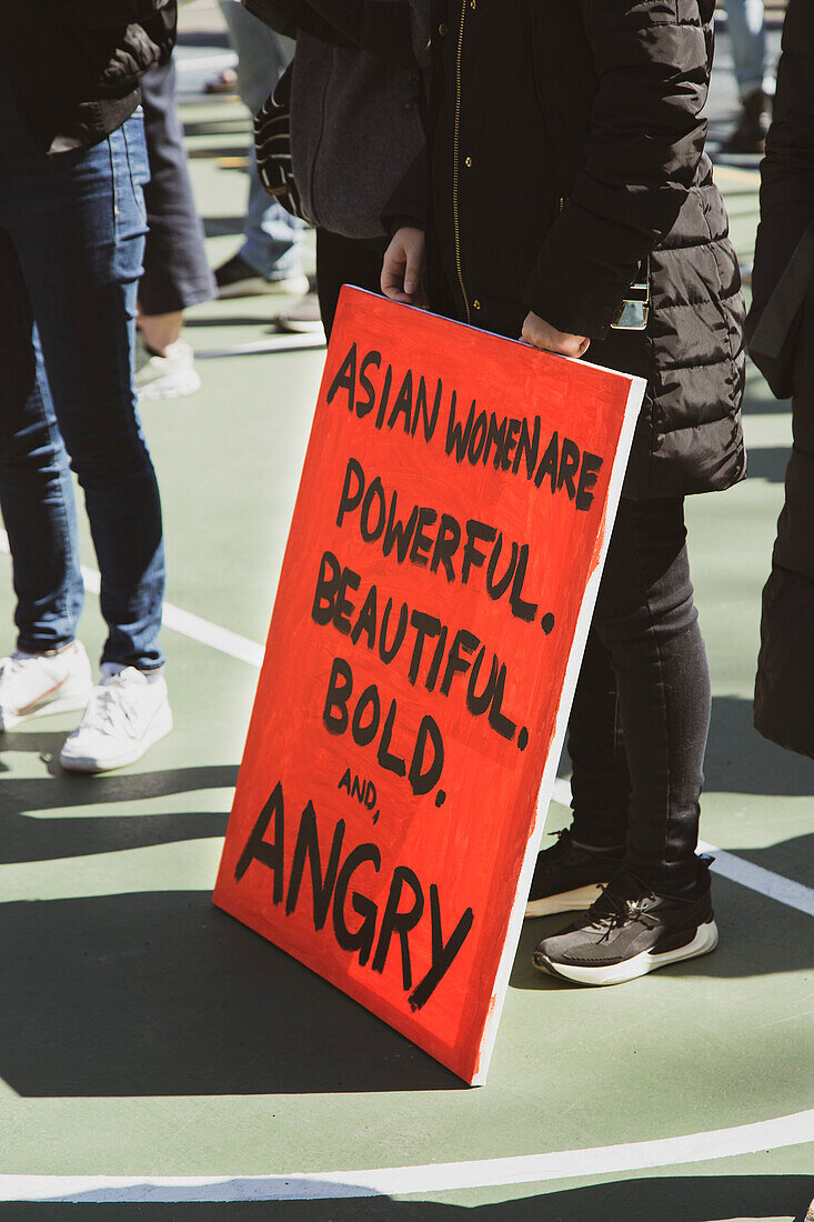 Sign at Anti-Asian Violence Rally, New York City, New York, USA