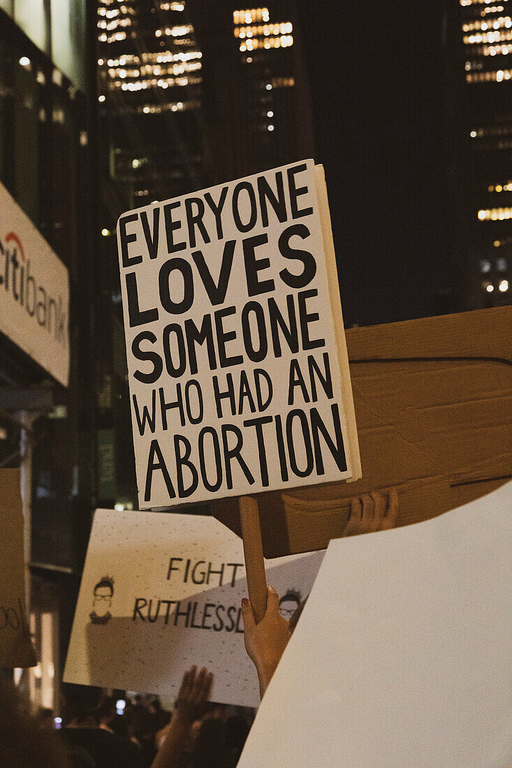 Everyone loves Someone who had an Abortion! Sign at Abortion Rights Rally, New York City, New York, USA