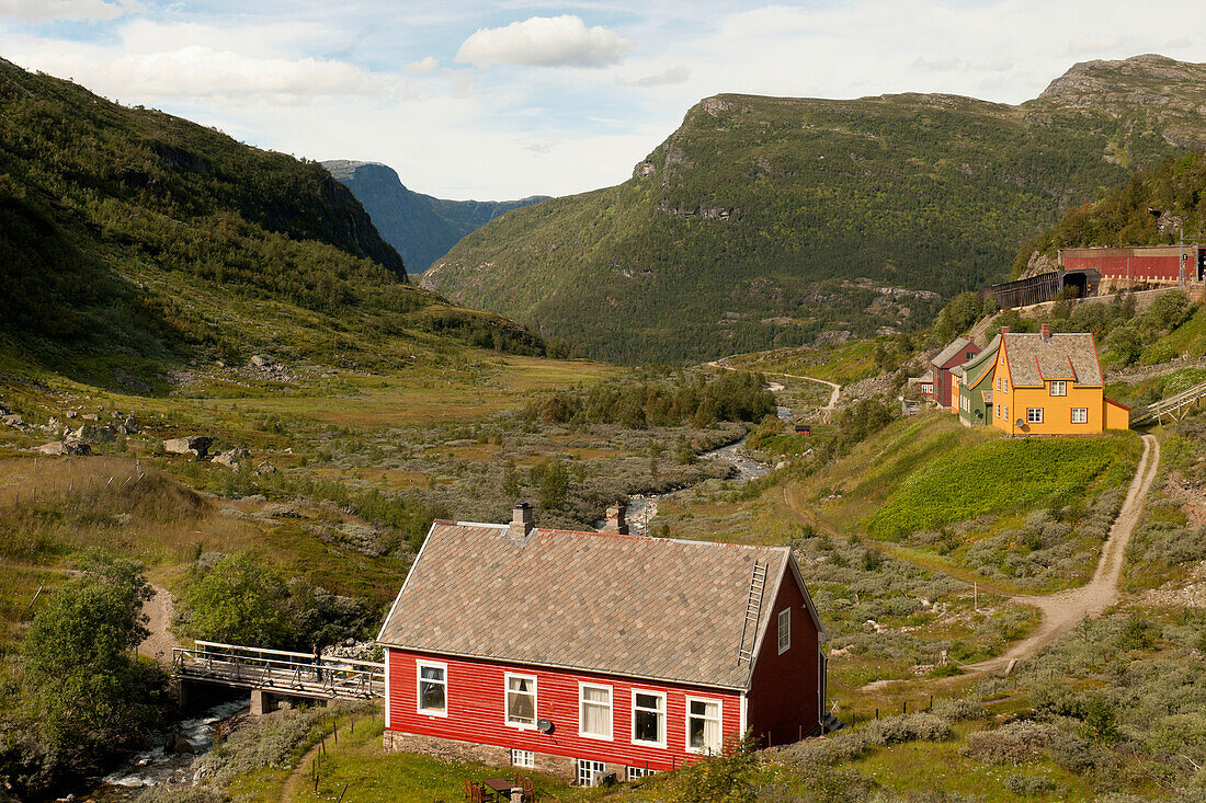 Colourful Houses In The Valley; Granvin Hordaland Norway