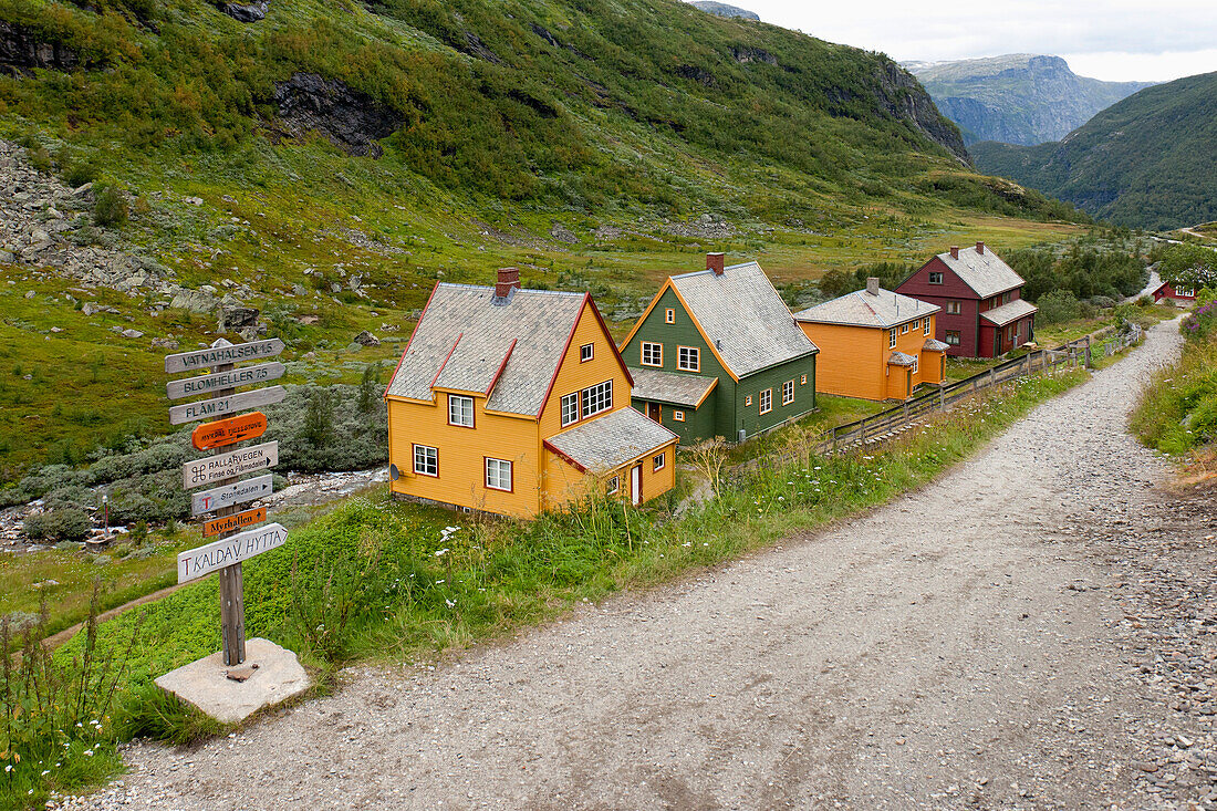 Colourful Houses Along A Rural Road In A Valley; Highlands Norway