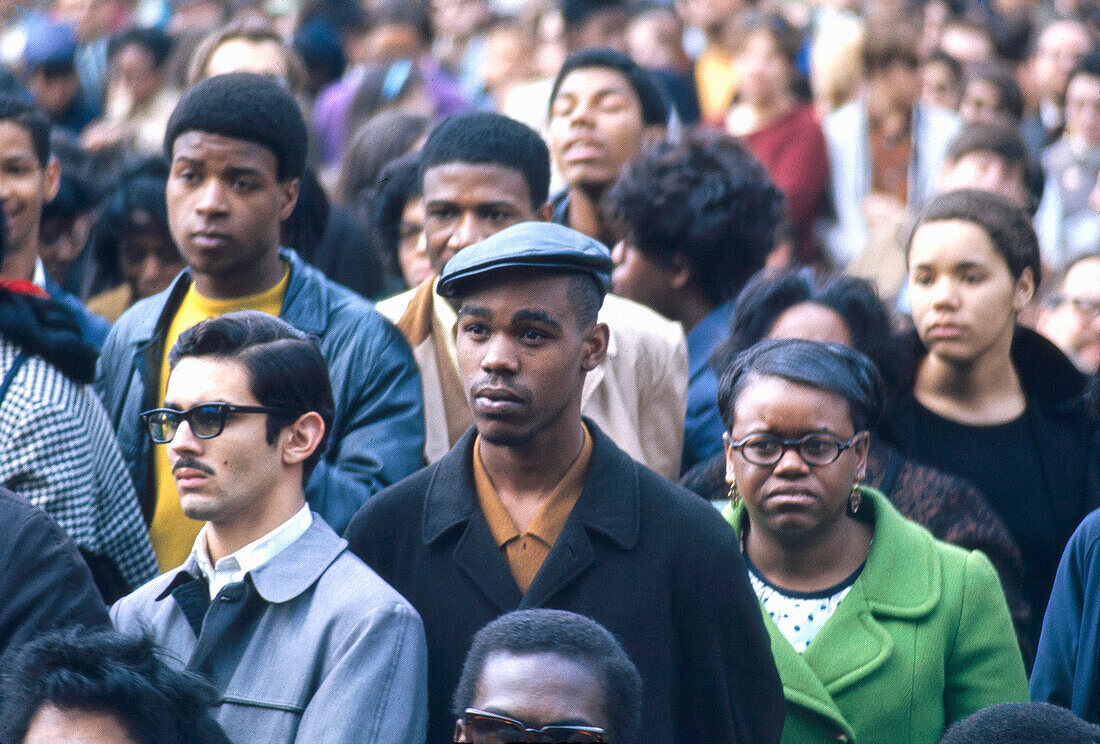 Crowd during protest against killing of Dr. Martin Luther King, Jr., Central Park, New York City, New York, USA, Bernard Gotfryd, April 5, 1968