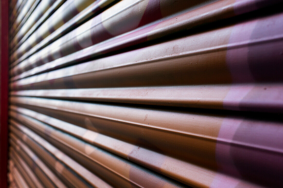 Dramatic Angle View of Roll-down Security Door, Madrid, Spain