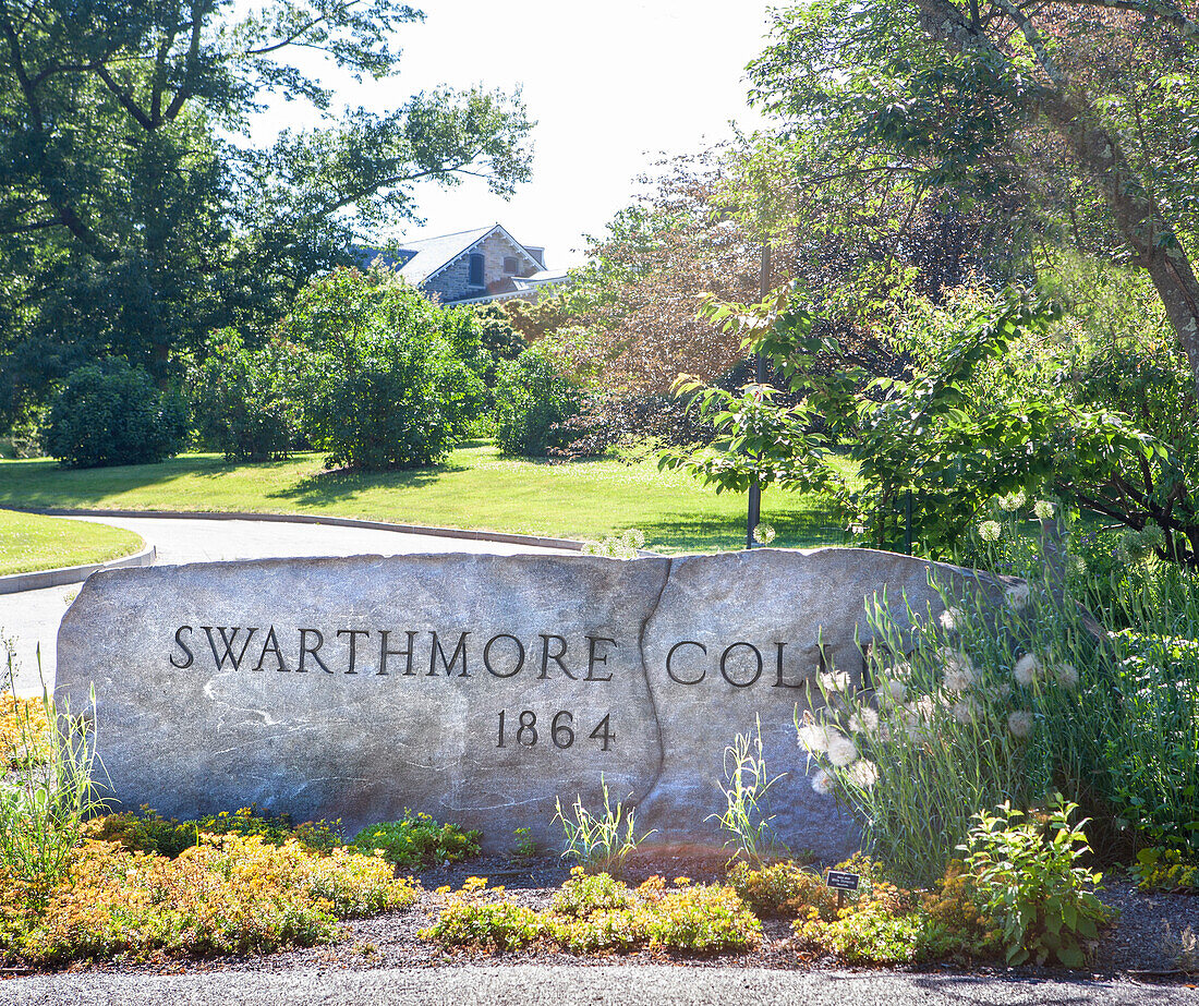 Stone Sign, Swarthmore College, Swarthmore, Pennsylvania, USA