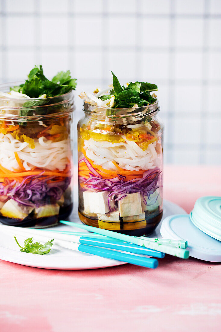 Vegan tamari noodle salad jars