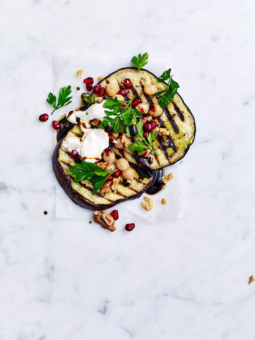 Chargrilled eggplant with pomegranate