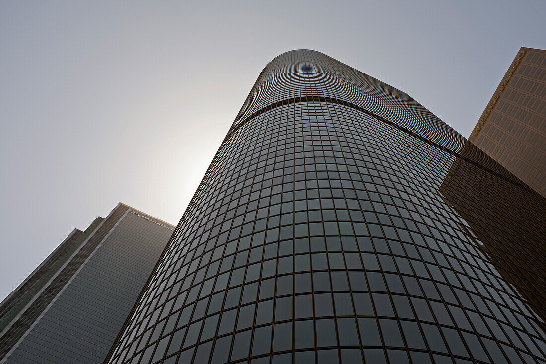 Low Angle View of Three Modern Office Buildings, Los Angeles, California, USA