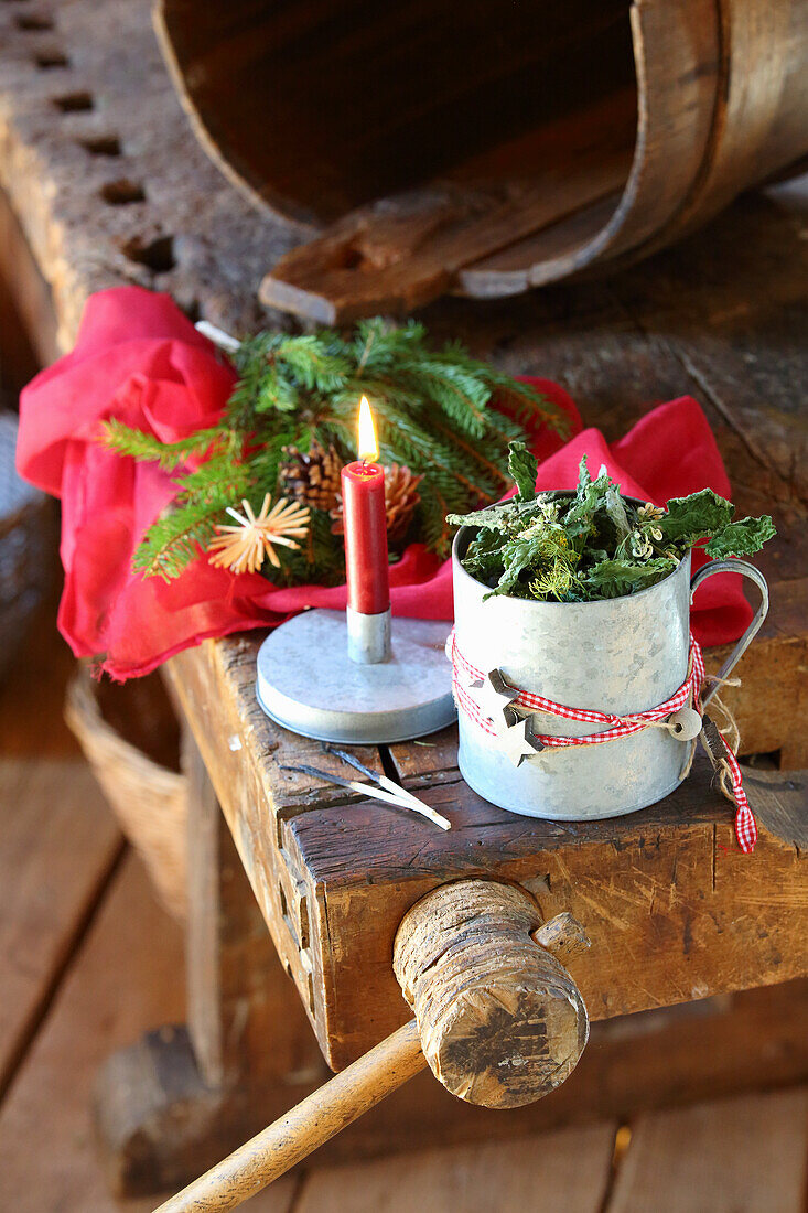 Christmas potpourri with green leaves and pine needles