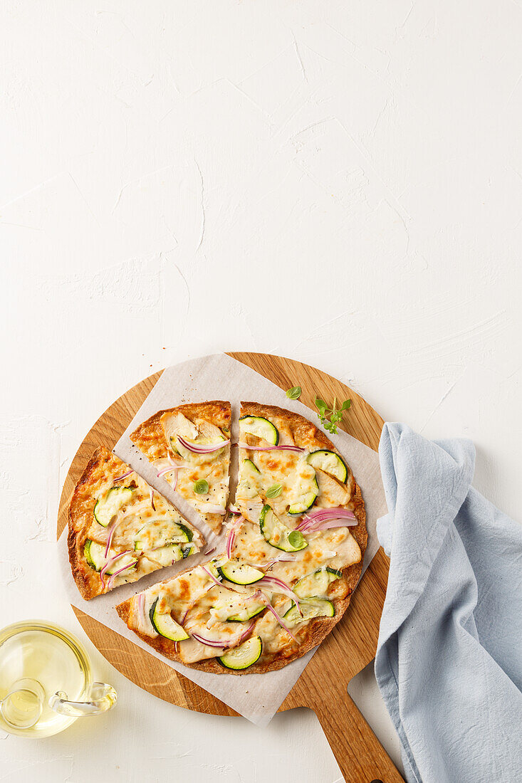 Tortilla pizza with zucchini